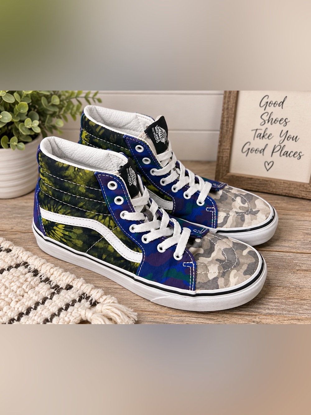 Vans Sk8-Hi Youth Size 4 Multicolor Camo Tie Dye High Top Sneakers